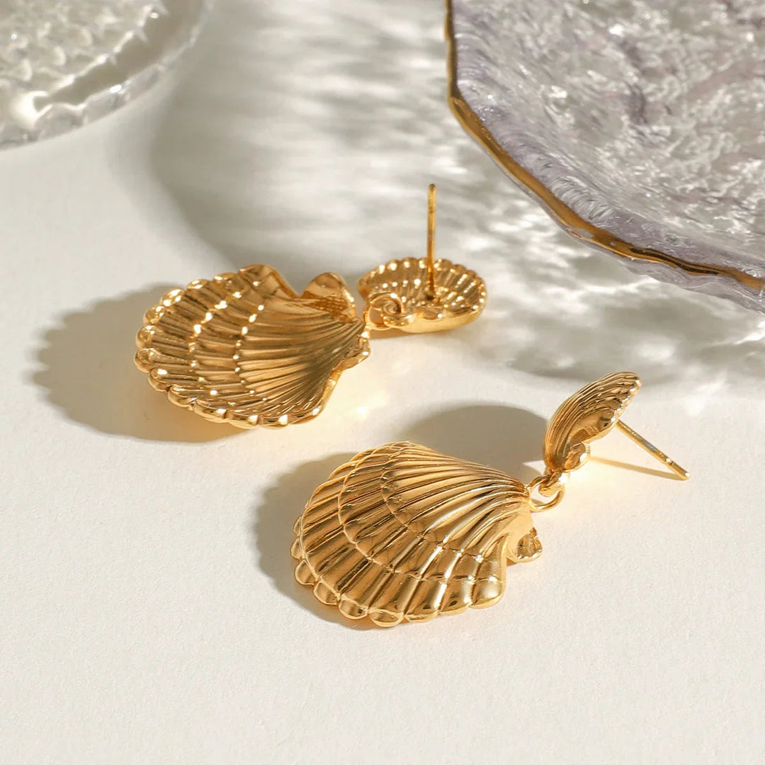 Gold-Plated Seashell Drop Earrings for Women