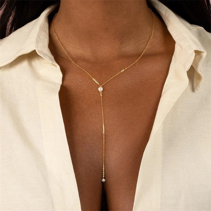 Gold-Plated Faux Pearl Tassel Necklace