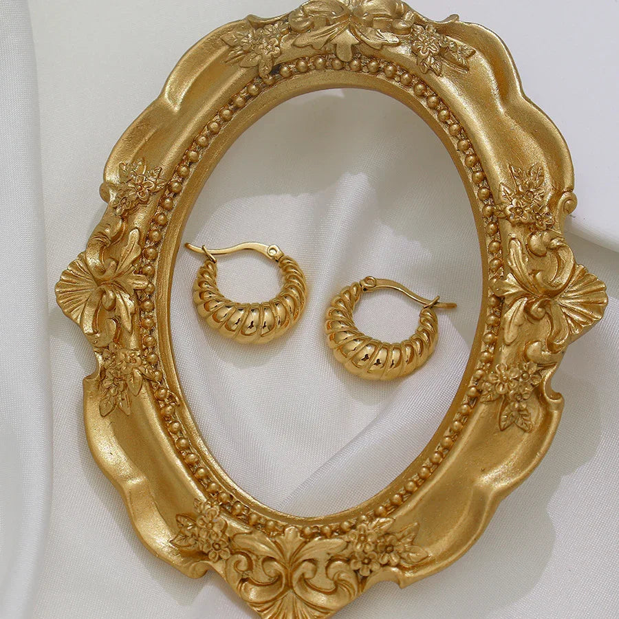 Gold-Plated Stainless Steel Croissant Hoop Earrings for Women