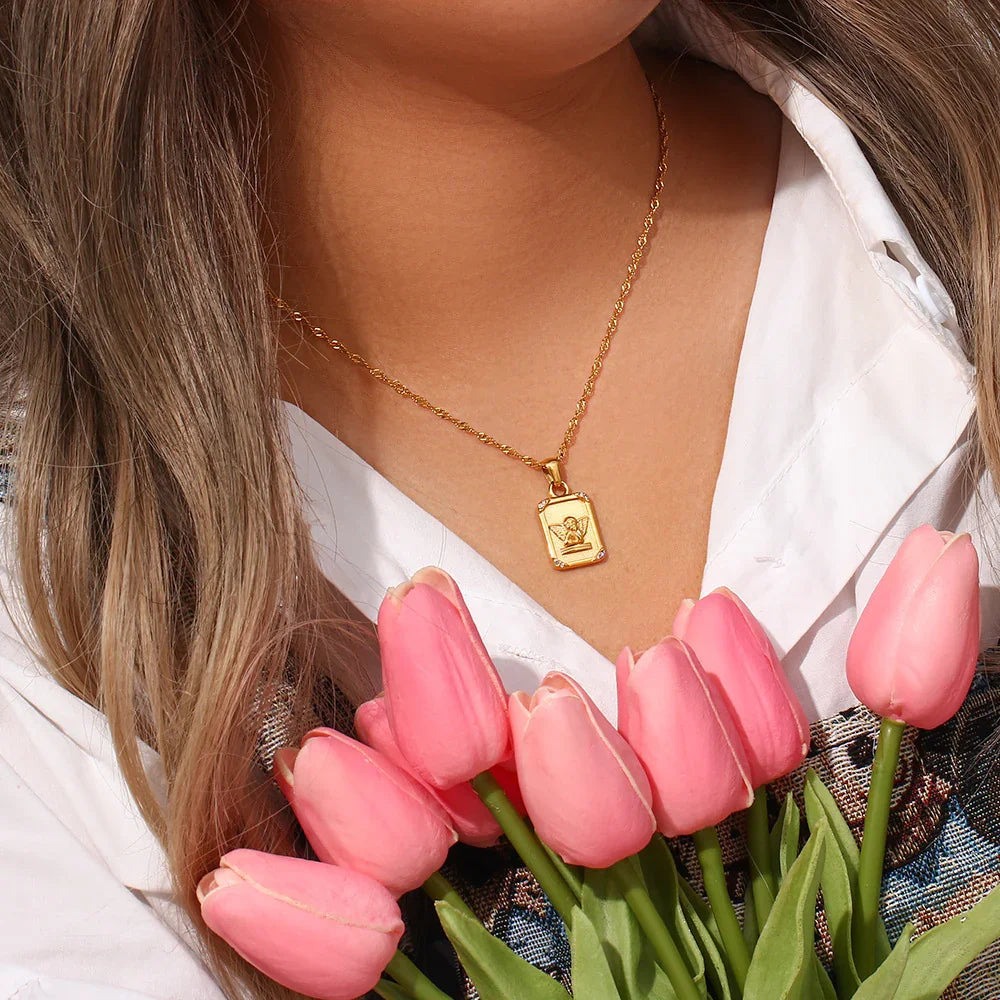 Gold-Plated Angel Pendant Necklace For Women