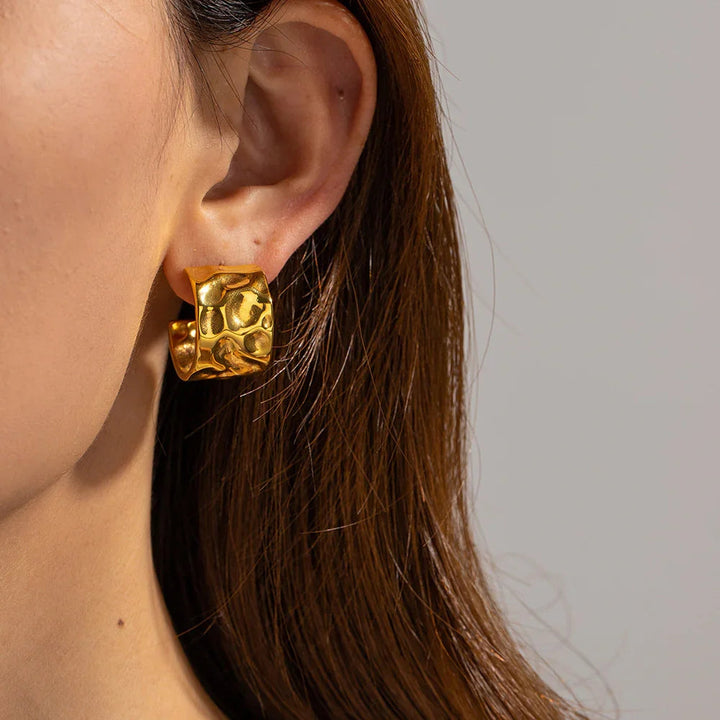 Gold-Plated Asymmetric Hoop Earrings with Waterproof Stainless Steel