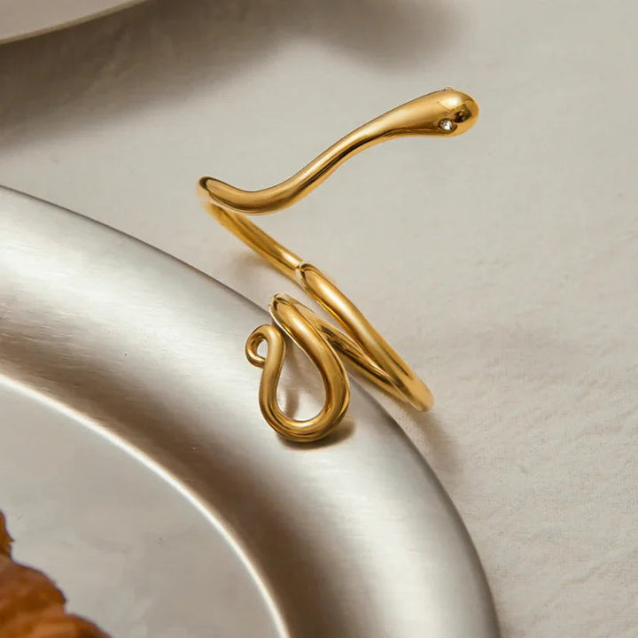 Gold Plated Stainless Steel Snake Statement Ring for Women