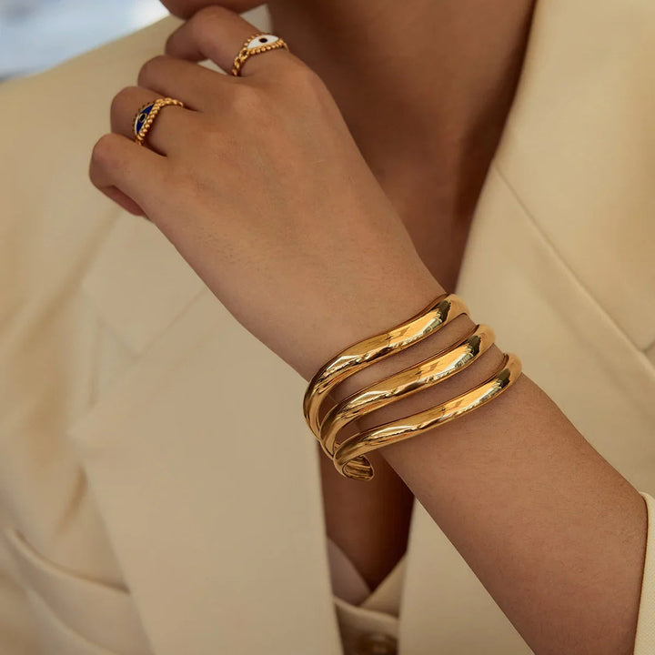 Gold Plated Stainless Steel Statement Cuff Bracelet for Women
