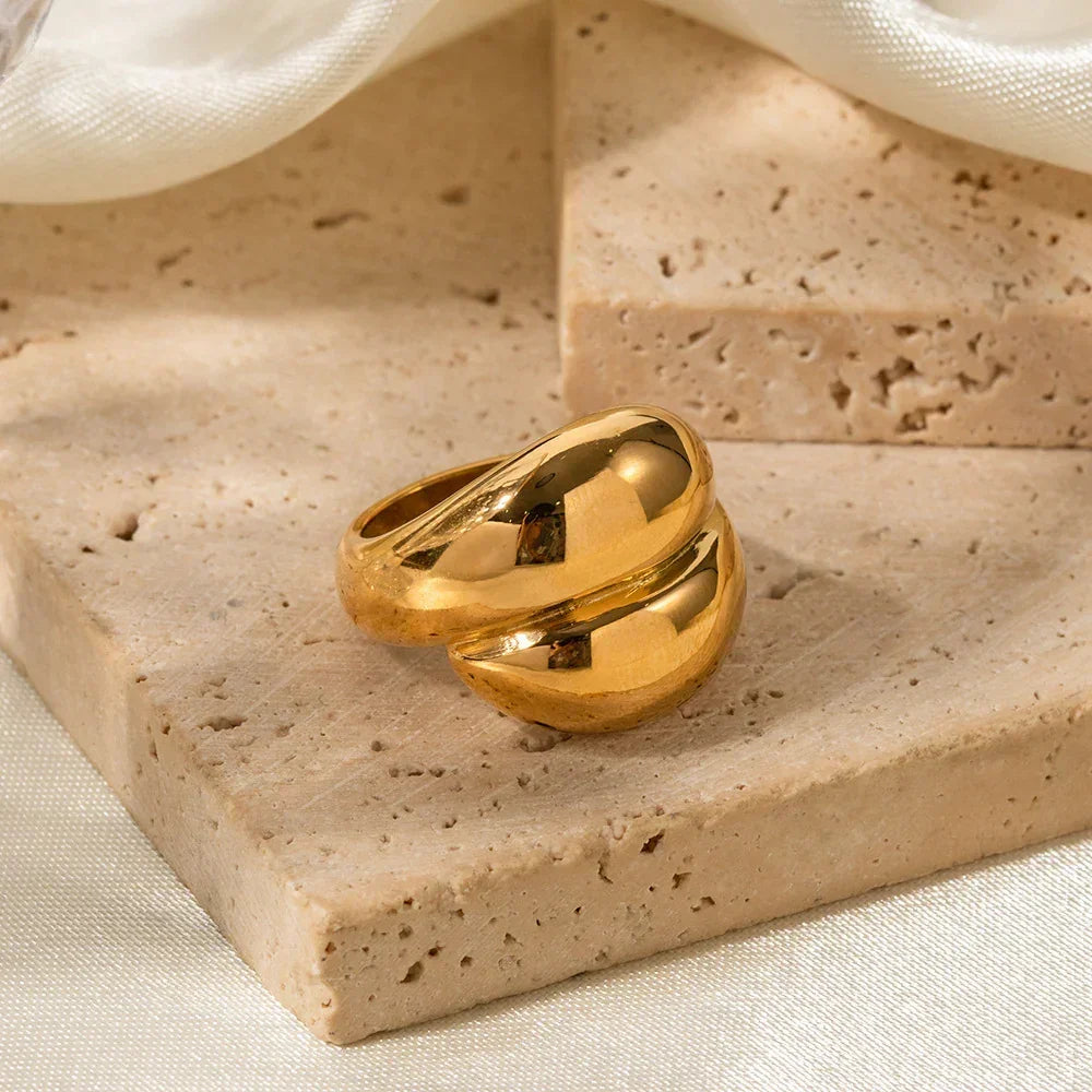 Gold-Plated Twisted Statement Ring for Women