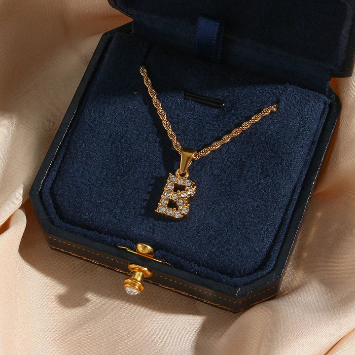 Gold-Plated Initial Pendant Necklace with Diamond Simulants