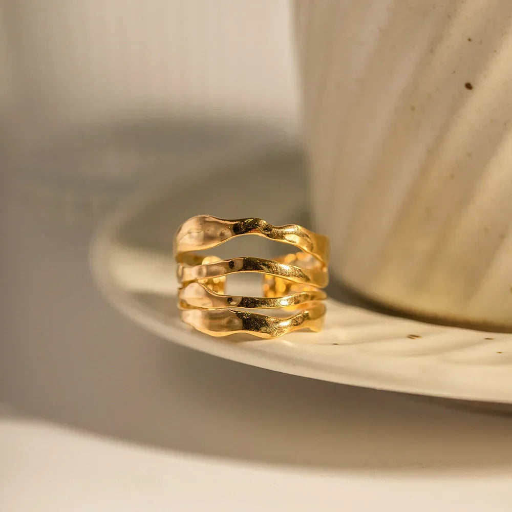 Gold-Plated Adjustable Ring with Stainless Steel