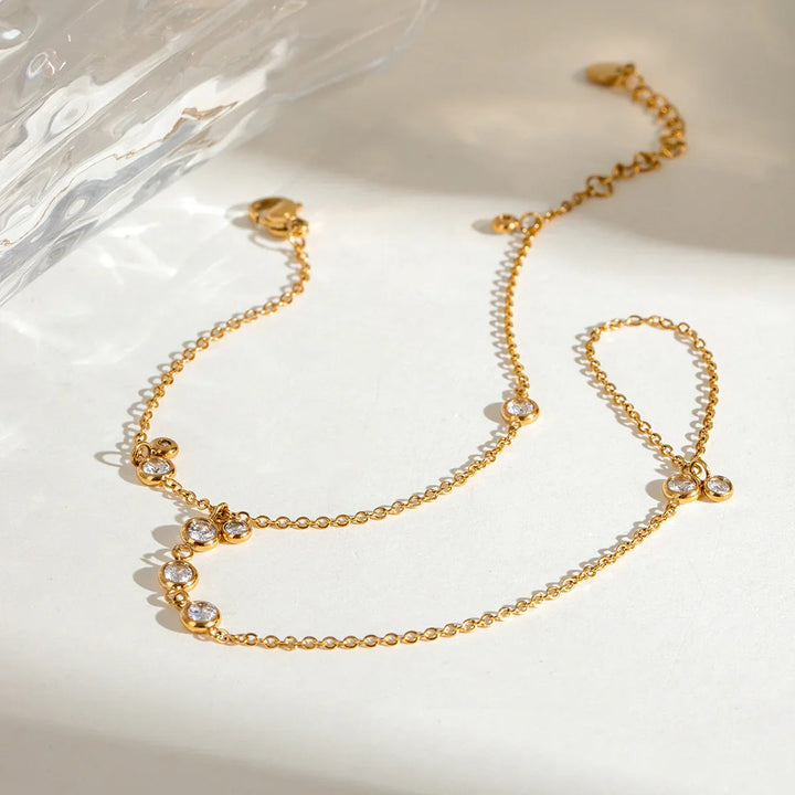 Gold-Plated Cubic Zirconia Hand Chain Bracelet for Women