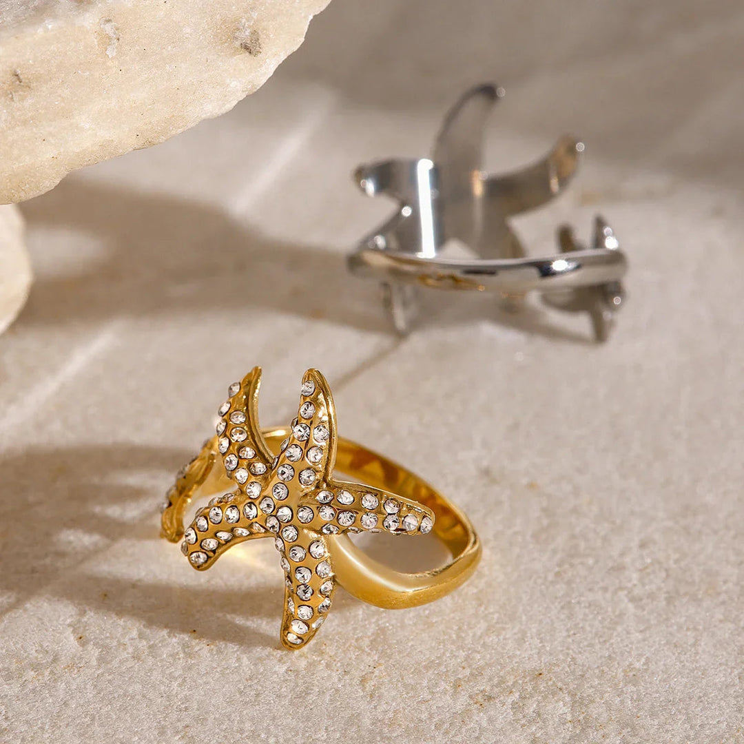 Gold-Plated Starfish Diamond Open Ring