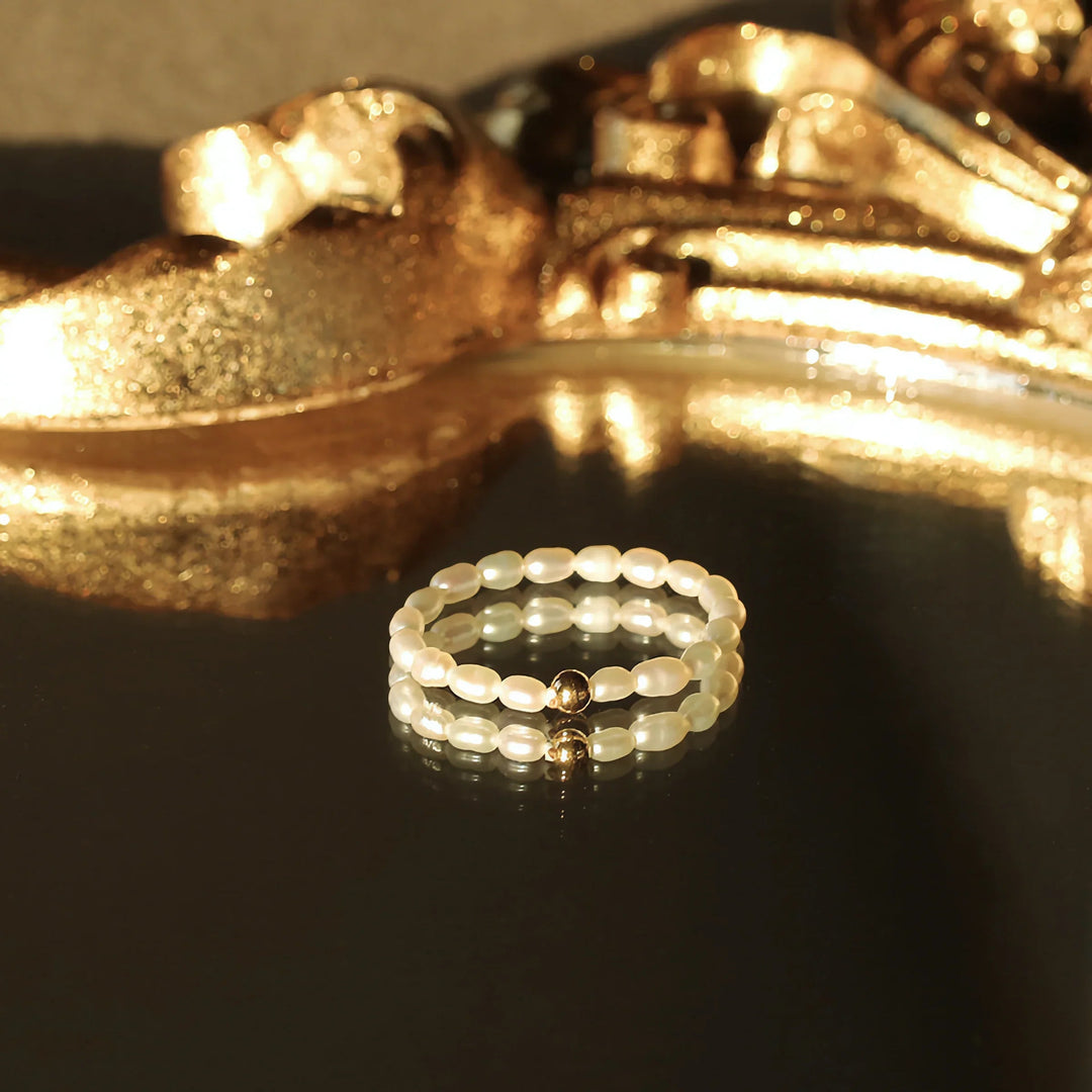 Dainty Gold-Plated Faux Pearl Band Ring for Women