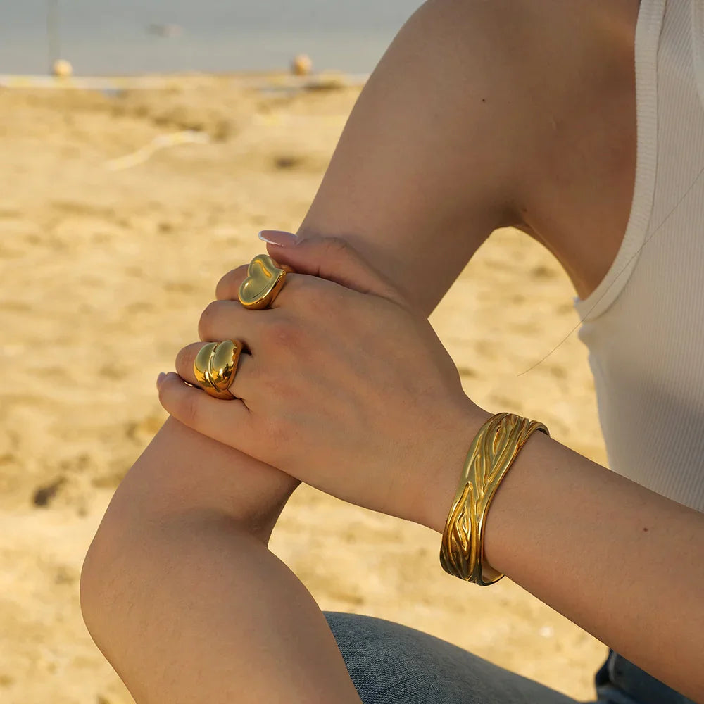 Gold-Plated Heart Statement Ring for Women