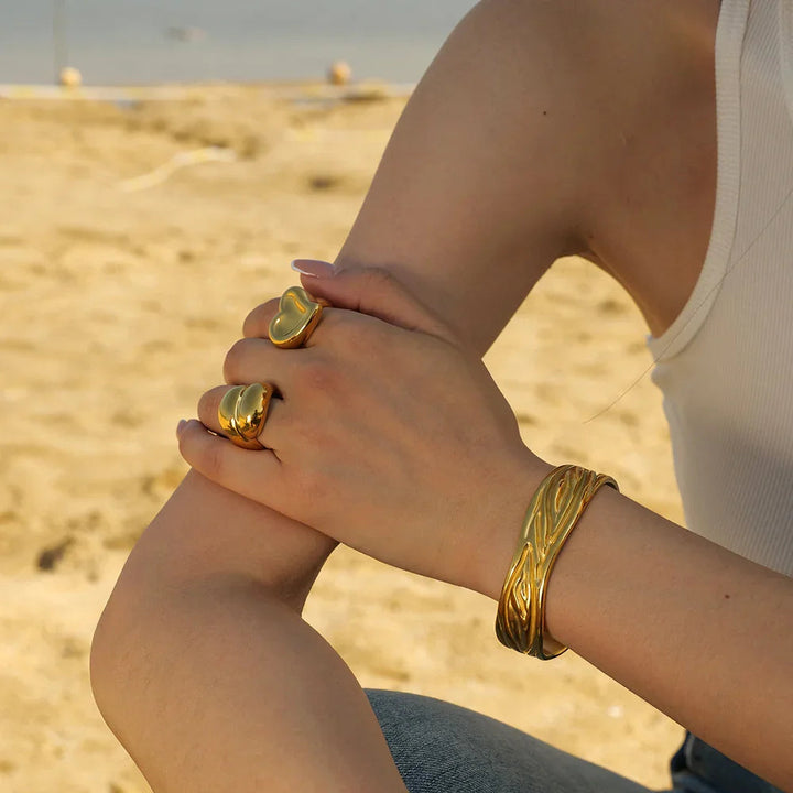 Gold-Plated Heart Statement Ring for Women
