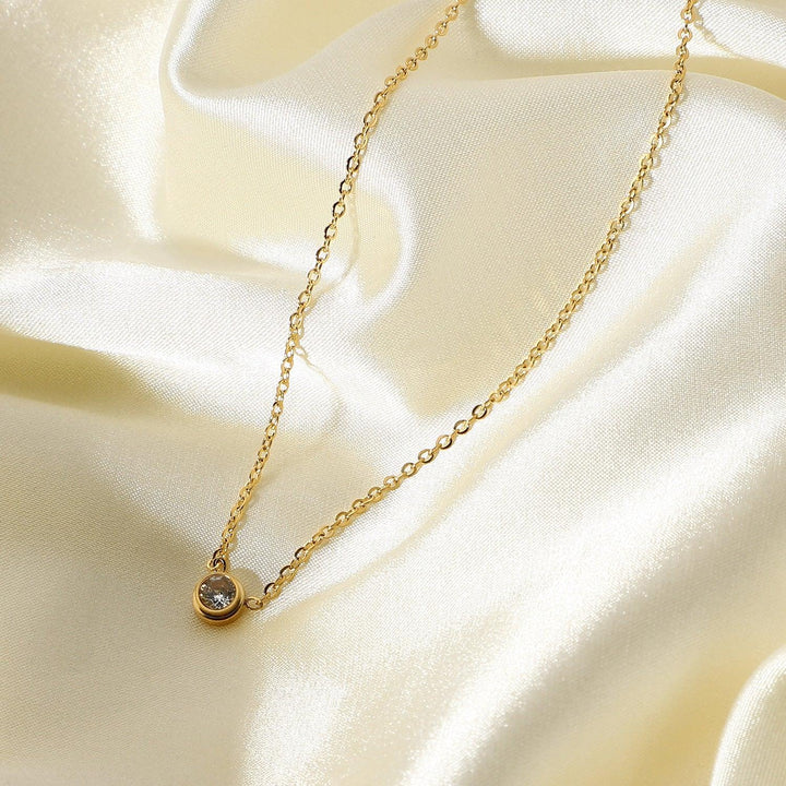 Gold-Plated Stainless Steel Cubic Zirconia Necklace for Women