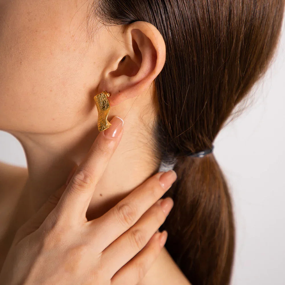 Gold-Plated Textured Statement Earrings for Women