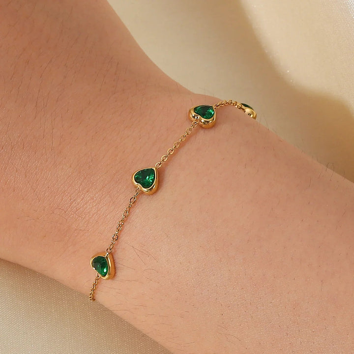 Gold-Plated Bracelet with AAAAA Diamond Simulants and Heart-Shaped Stones
