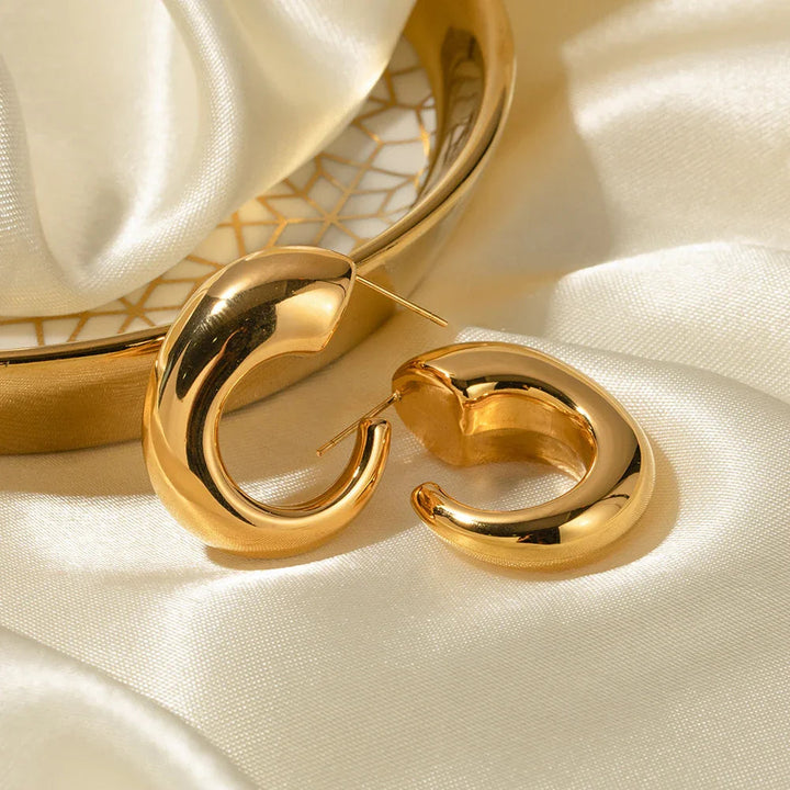 Gold-Plated Chunky Hoop Stud Earrings