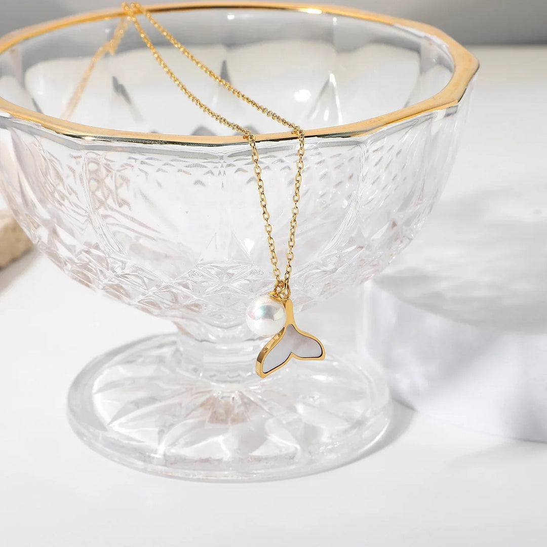 Gold-Tone Faux Pearl Mermaid Pendant Necklace