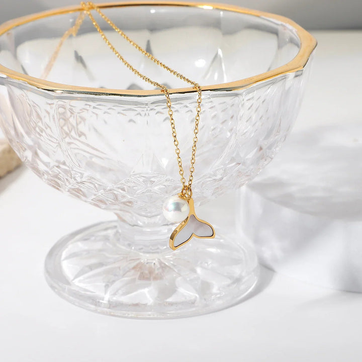 Gold-Tone Faux Pearl Mermaid Pendant Necklace