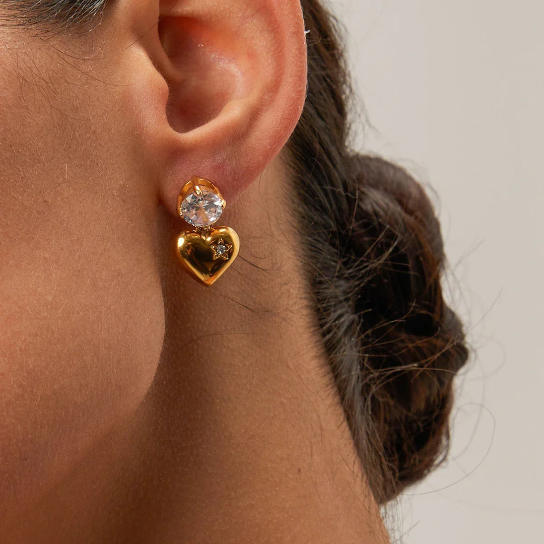 Gold-Plated Heart Earrings with CZ Diamond Simulant