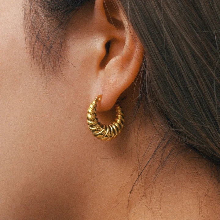 Gold-Plated Stainless Steel Croissant Hoop Earrings for Women