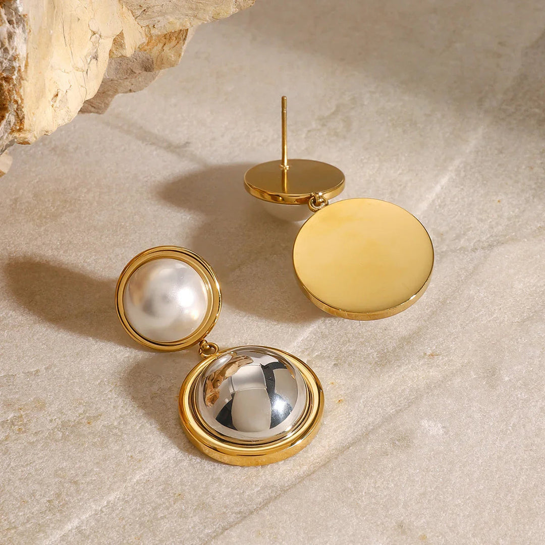 Gold-Plated Faux Pearl Dome Drop Earrings