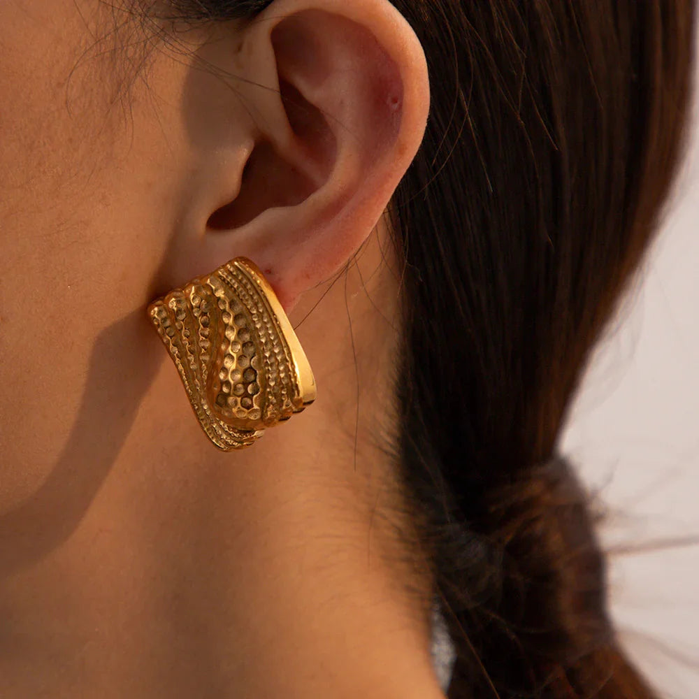Gold-Plated Hammered Teardrop Earrings