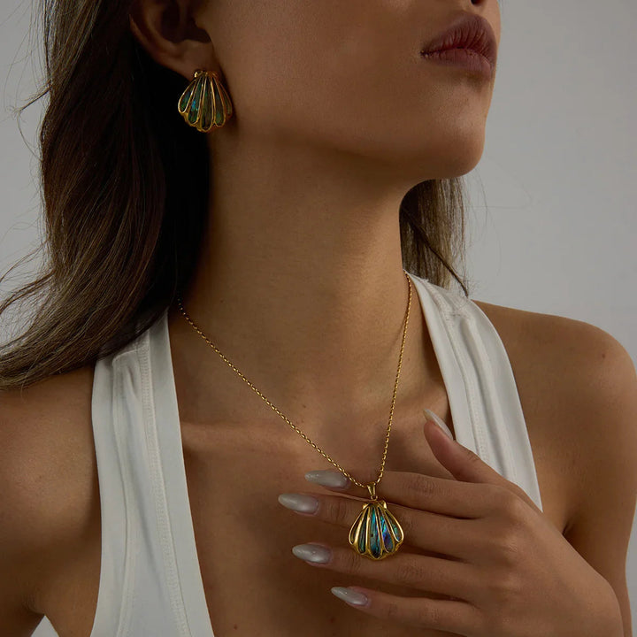 Gold-Plated Seashell Stud Earrings for Women