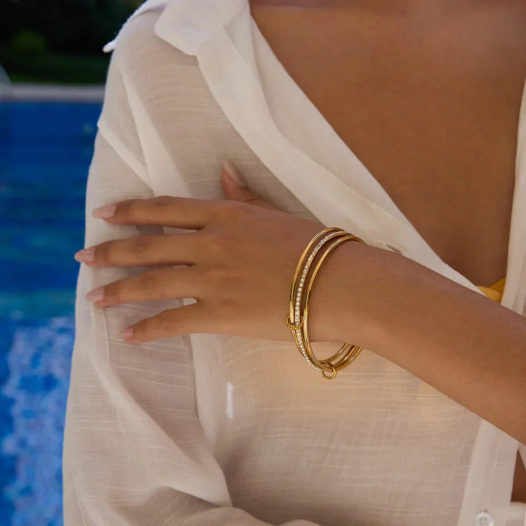 Gold Plated Cubic Zirconia Bangle Bracelet for Women