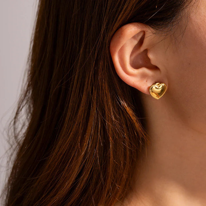 Gold-Plated Heart-Shaped Stud Earrings