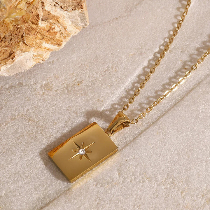 Gold-Plated Layered Necklace with Diamond Simulants