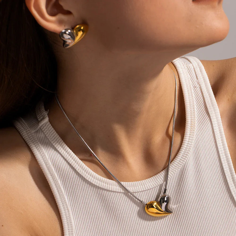 Gold Silver Two-Tone Heart Necklace with Stainless Steel