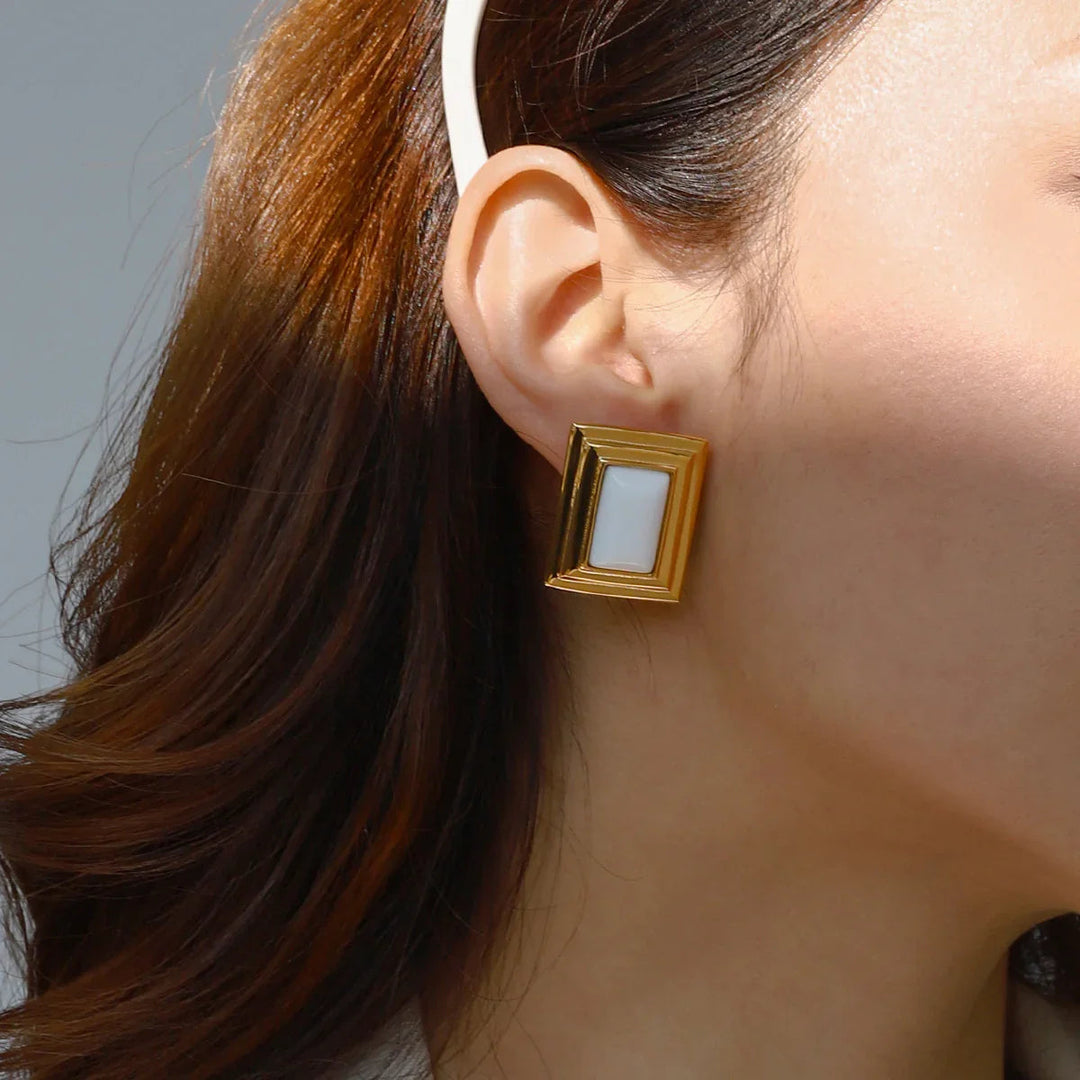 Gold-Plated Enamel Stud Earrings for Women