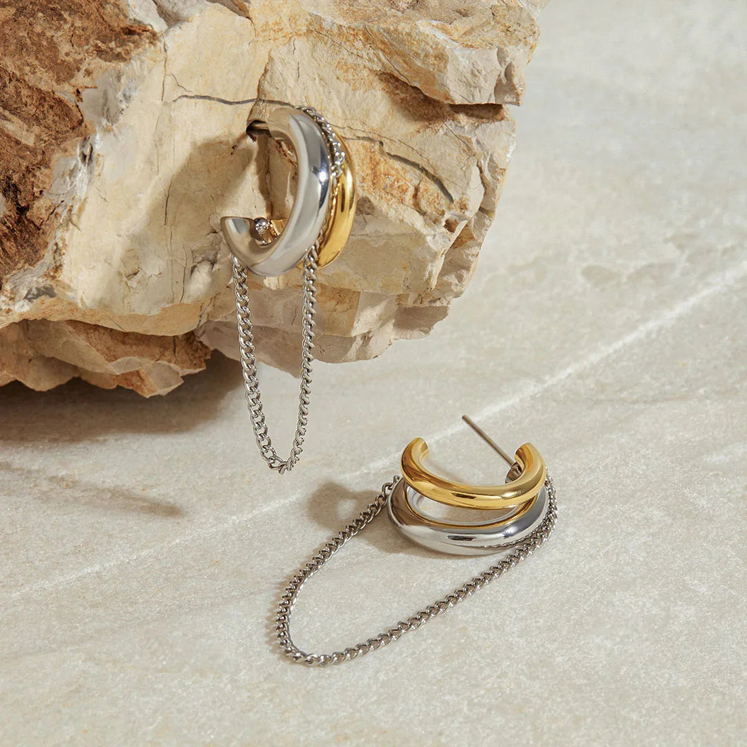 Gold-Plated Stainless Steel Chain Hoop Earrings for Women