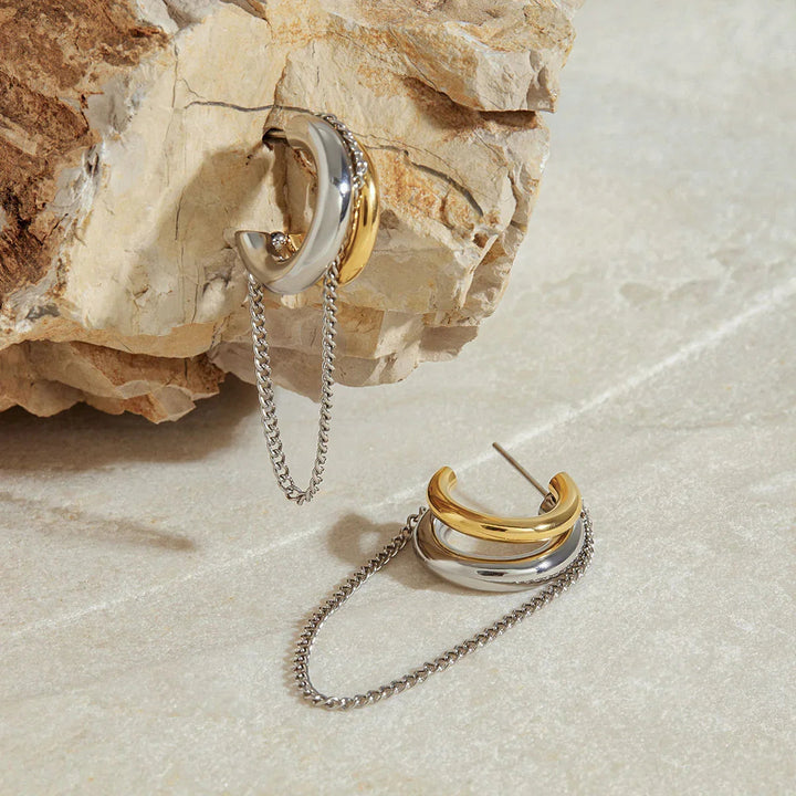 Gold-Plated Stainless Steel Chain Hoop Earrings for Women