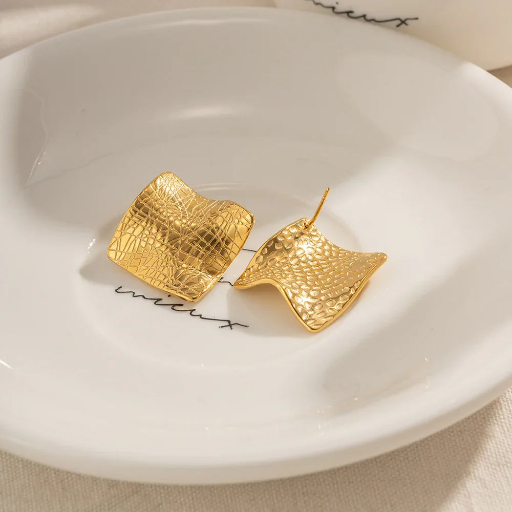 Gold-Plated Textured Statement Earrings for Women