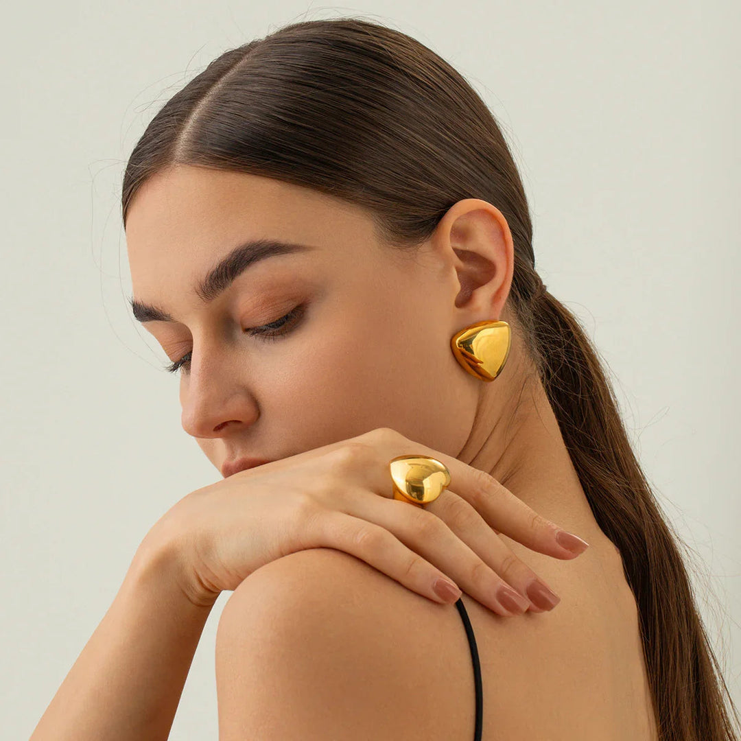 Gold-Plated Rounded Triangle Stud Earrings