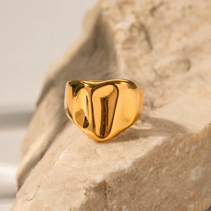 Gold-Plated Statement Ring with Stainless Steel