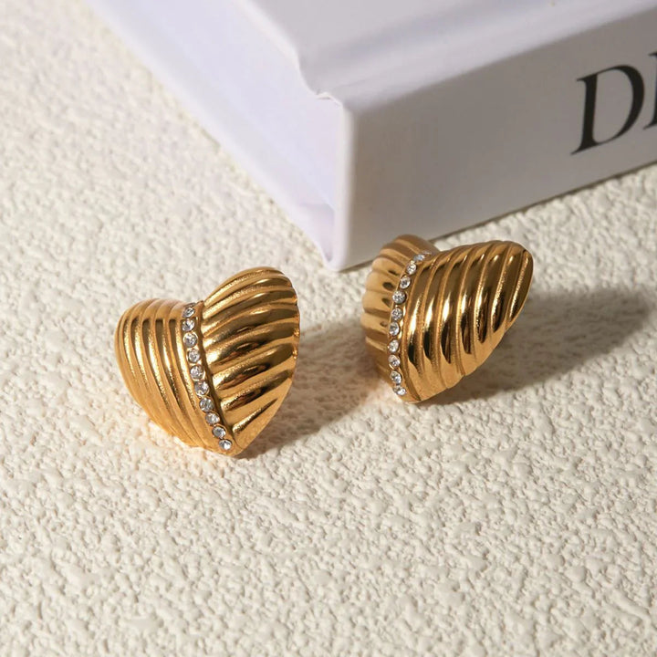Gold-Plated Heart Earrings with Diamond Simulants
