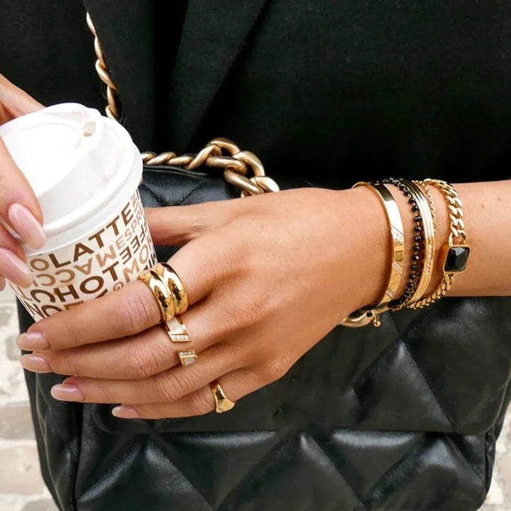 Gold-Plated Double Band Statement Ring for Women