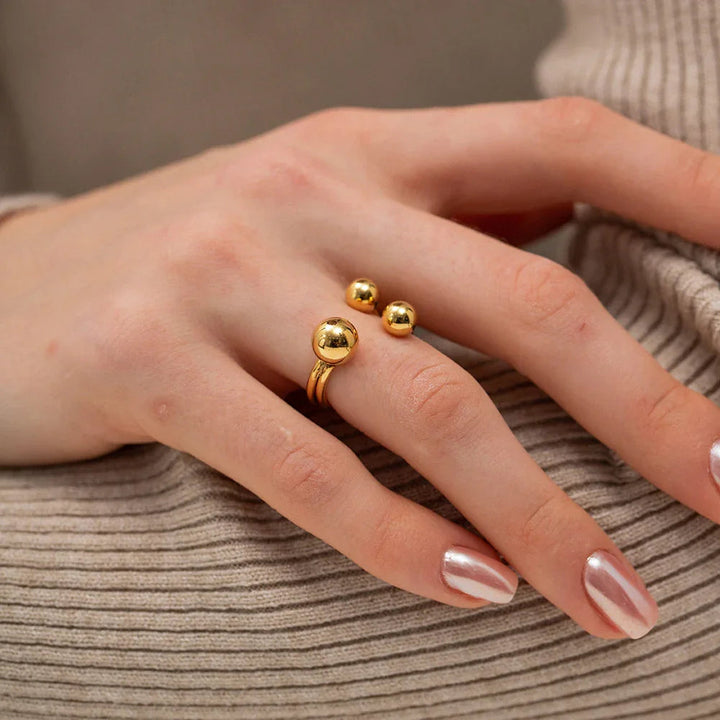 Gold-Plated Beaded Open Band Ring for Women