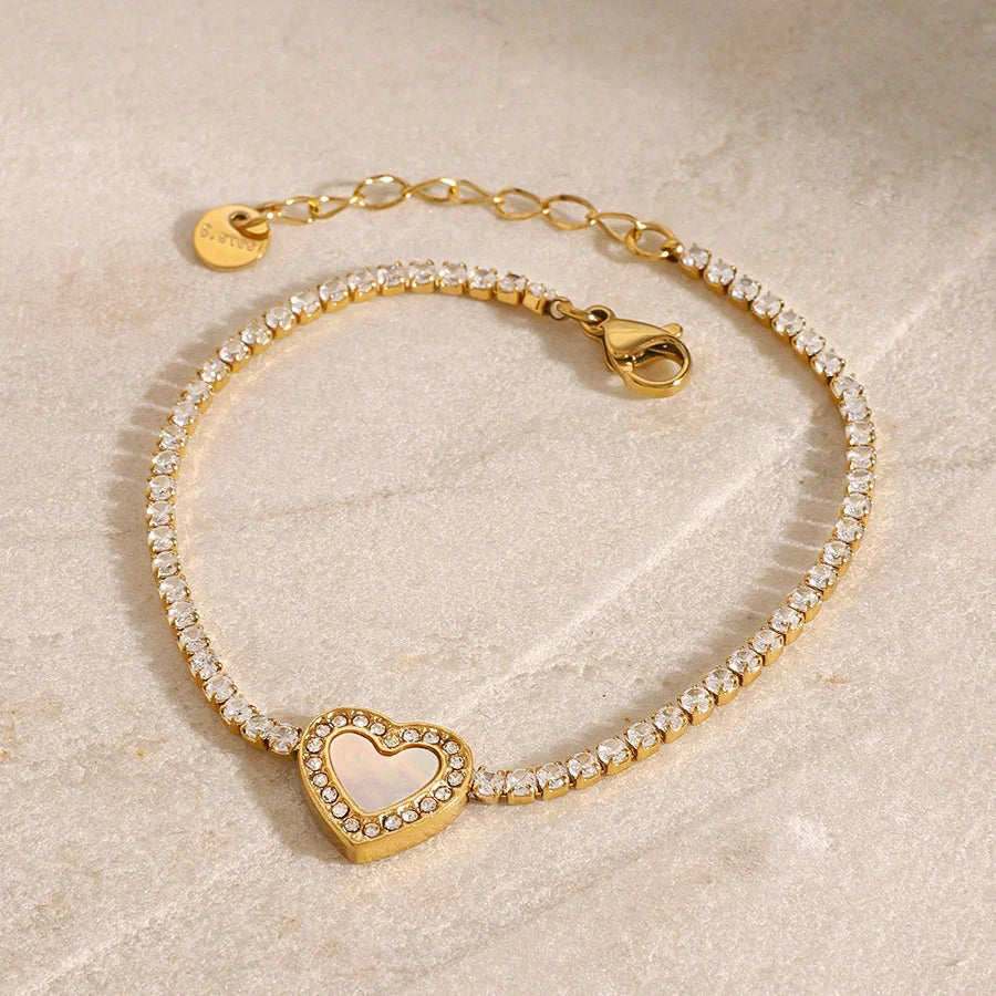 Gold-Plated CZ Heart Tennis Bracelet