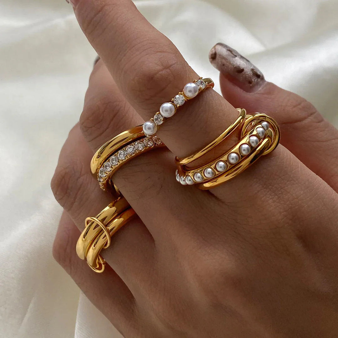 Gold-Plated Faux Pearl Stackable Ring for Women