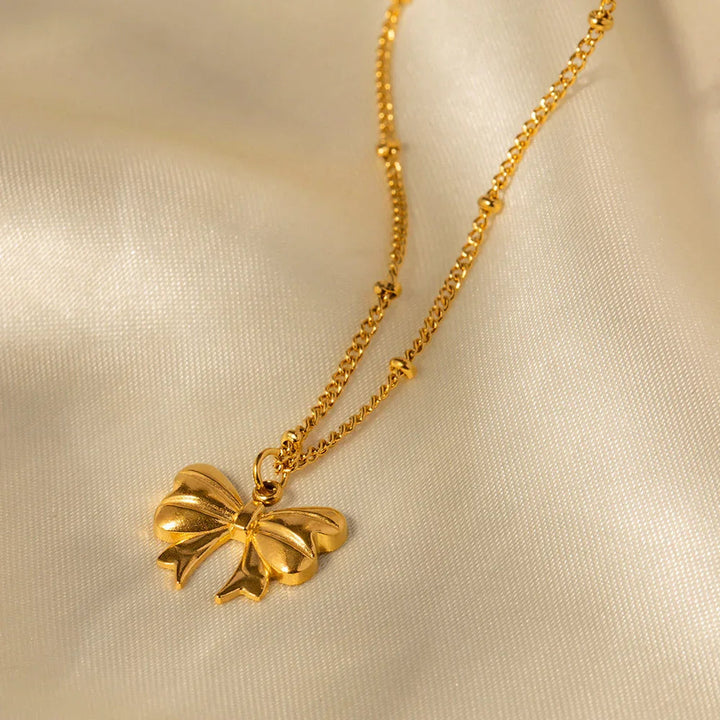 Gold-Tone Bow Pendant Chain Necklace