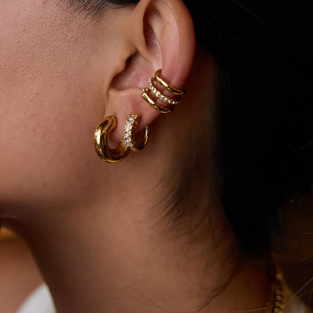 Gold Plated Cubic Zirconia Earrings 3 Piece Set for Women
