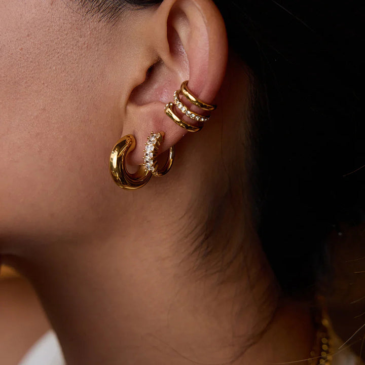 Gold Plated Cubic Zirconia Earrings 3 Piece Set for Women