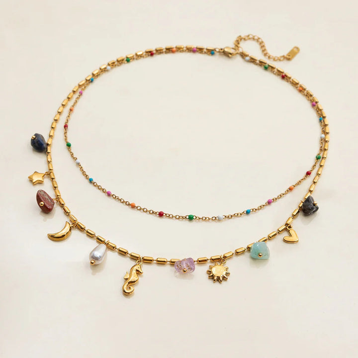 Gold Plated Faux Pearl Charm Layered Necklace for Women