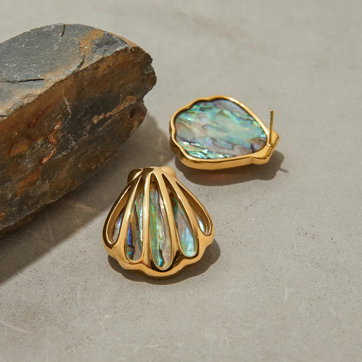 Gold-Plated Seashell Stud Earrings for Women