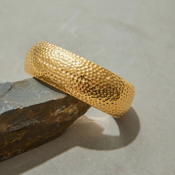 Gold Plated Stainless Steel Textured Cuff Bracelet for Women