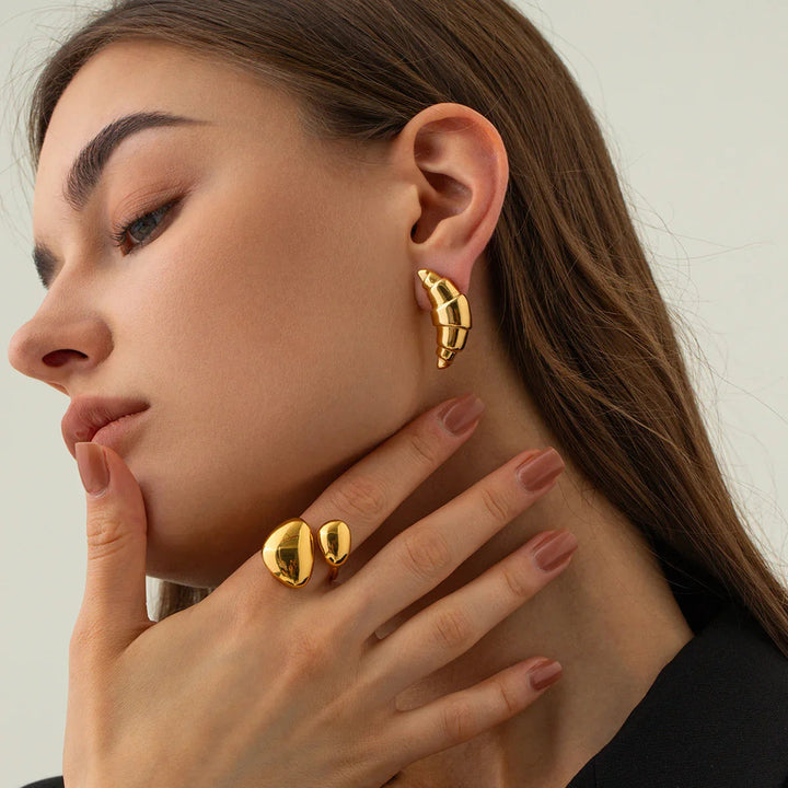 Gold-Plated Chunky Round Stud Earrings