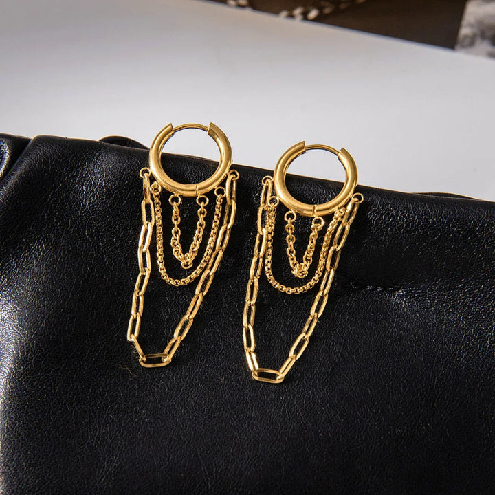 Gold-Plated Link Chain Hoop Earrings