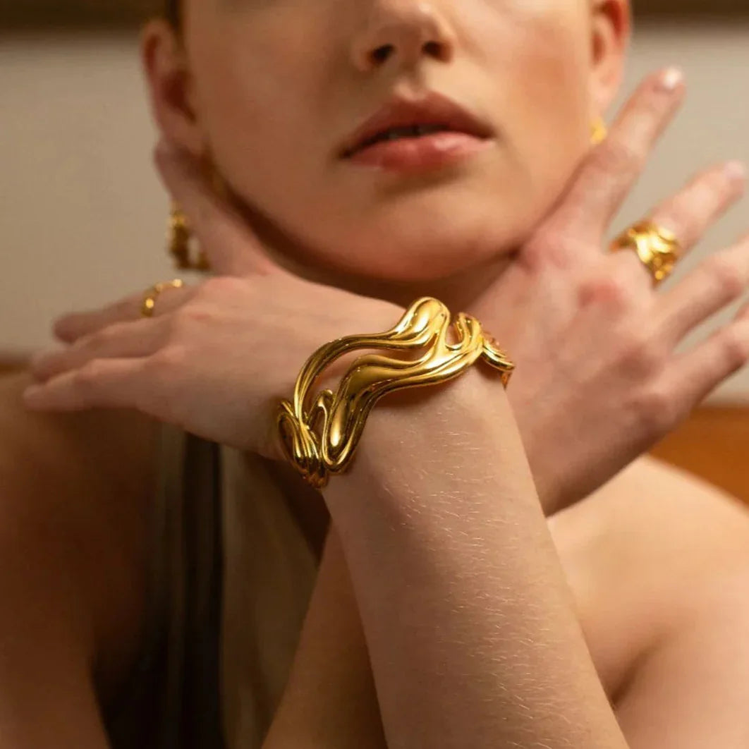 Gold-Plated Wavy Open-Ended Bangle